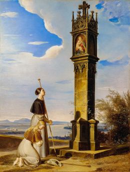 Zwei Pilgerinnen vor einem Bildstock ("Ave Maria")