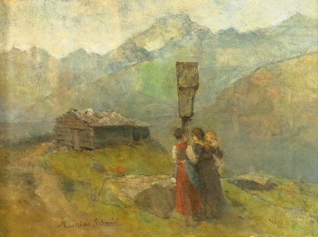 Three Women at the Wayside Shrine in the High Mountains